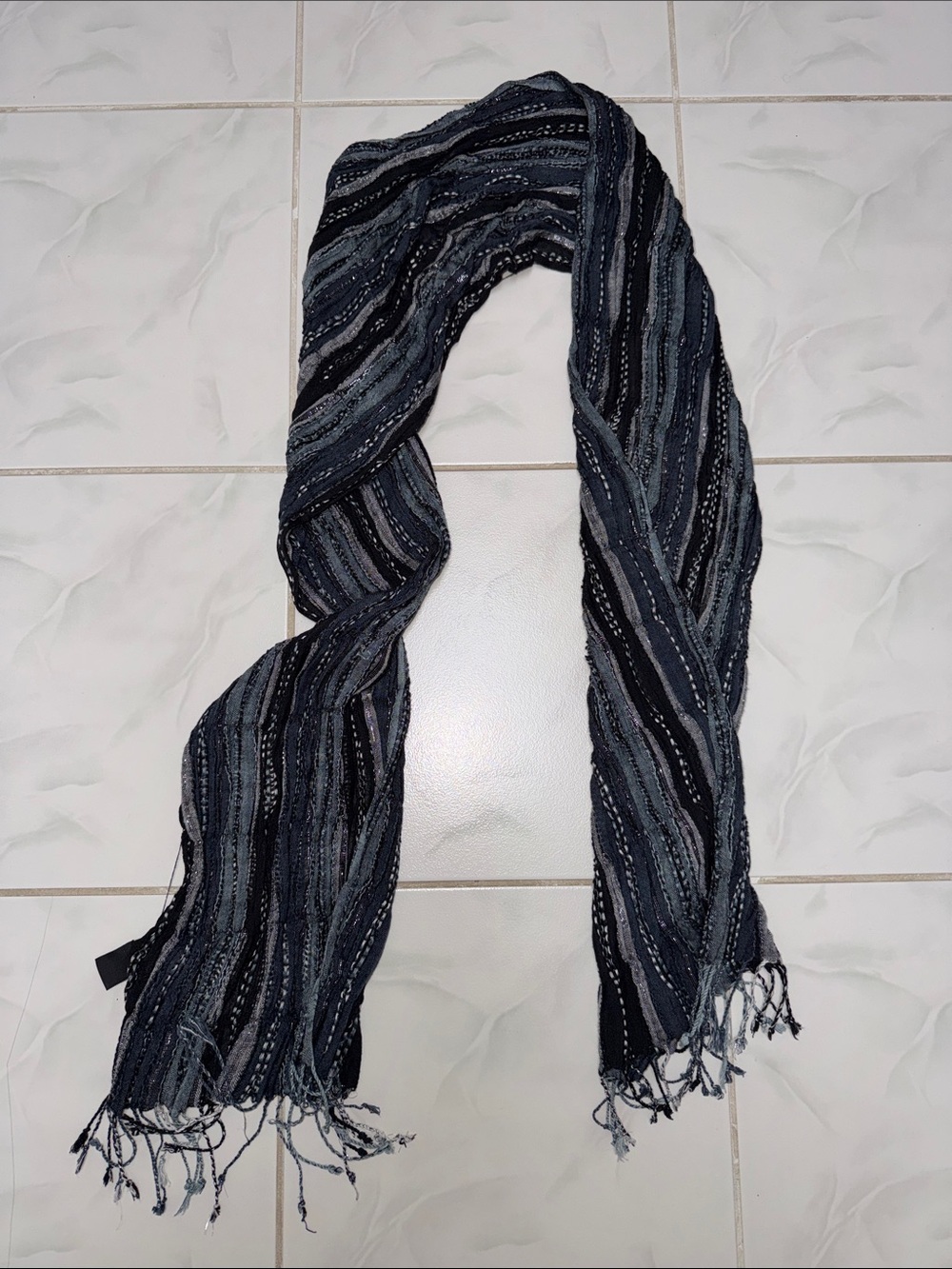 Women's Striped Black/Gray Lightweight Scarf